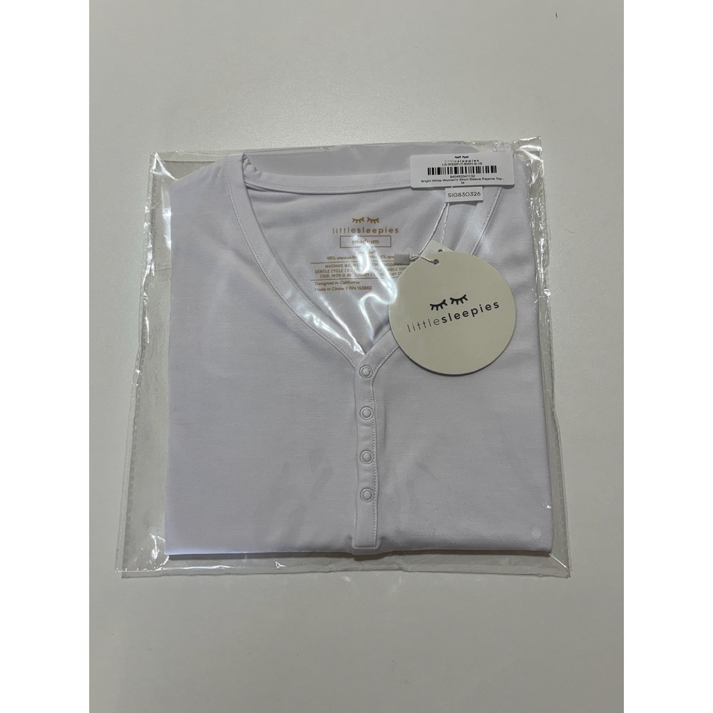Little Sleepies Women Bright White Lunaluxe Short Sleeve Pajama Top Medium NWT - Picture 3 of 7